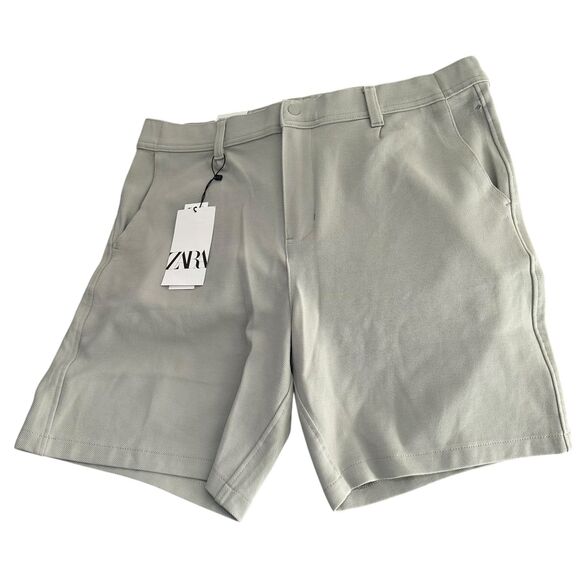 Zara Man Jogger Chino Shorts Men Size XL Light Green Normcore Causal Preppy NEW - Picture 2 of 6